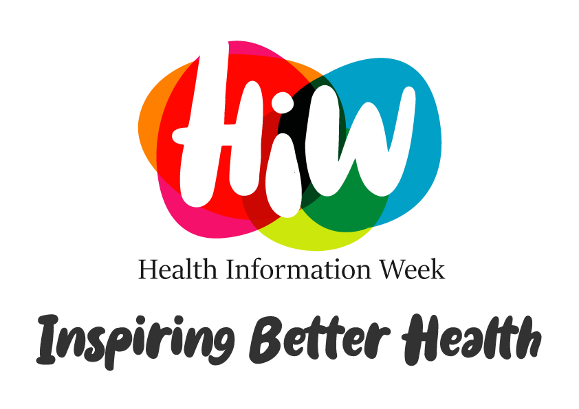 The logo of Health Information Week 2020. The logo has a red, blue, green and orange shape overlapping each other with HiW in white over the shapes. Underneath, the text reads Health Information Week - Inspiring Better Health.